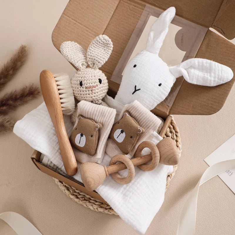 Coffret Naissance Premium Syleyna Baby™ – 7 Pièces en Coton & Bois